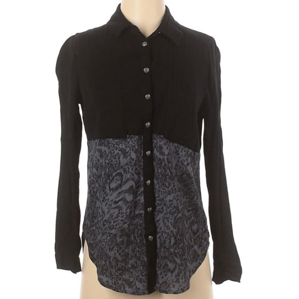 Free People Womens Long Sleeve Button-Up Shirt Neutral Classic Two-Tone Blouse